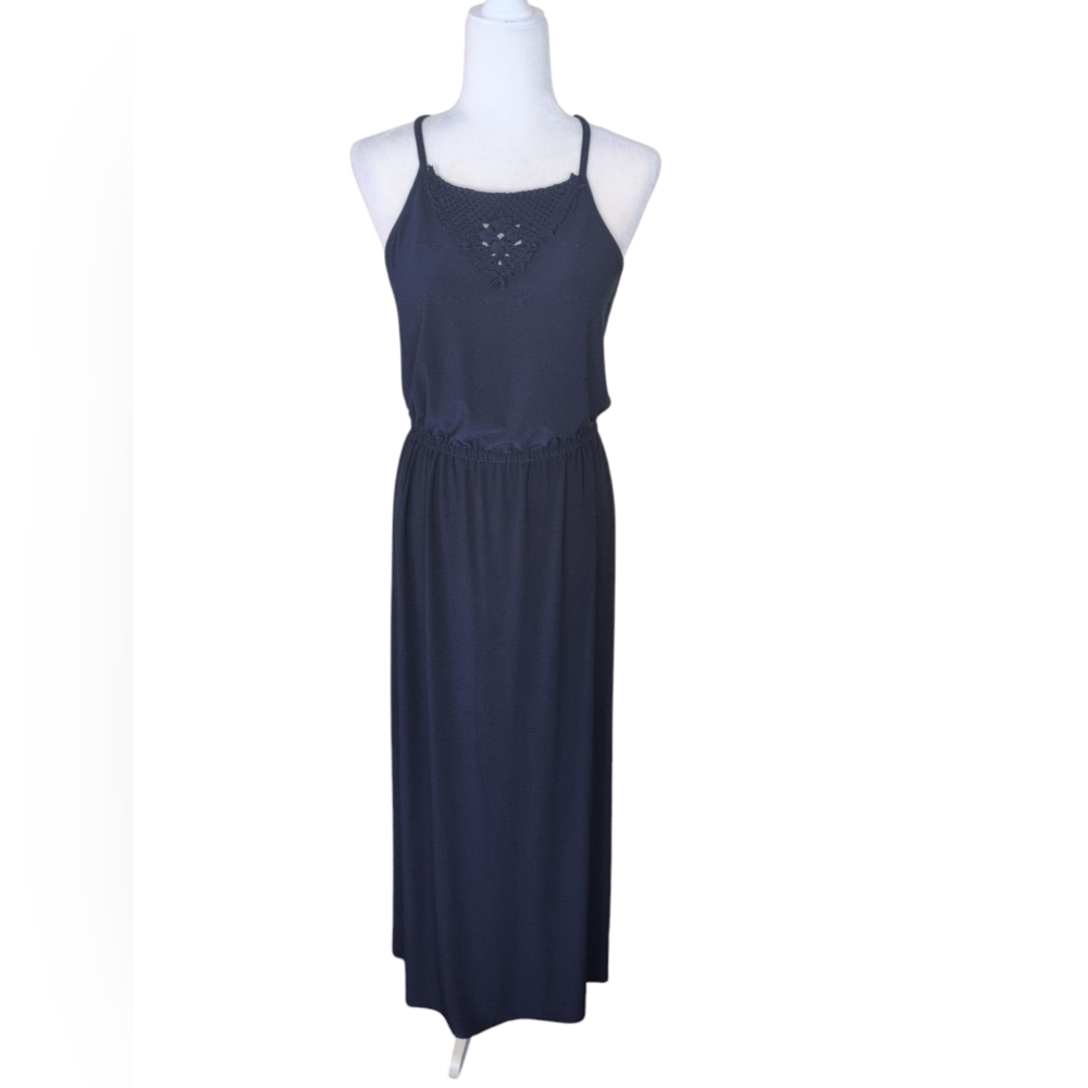 Banana Republic Factory Dress Women's S Navy Maxi Halter Bib Pullover